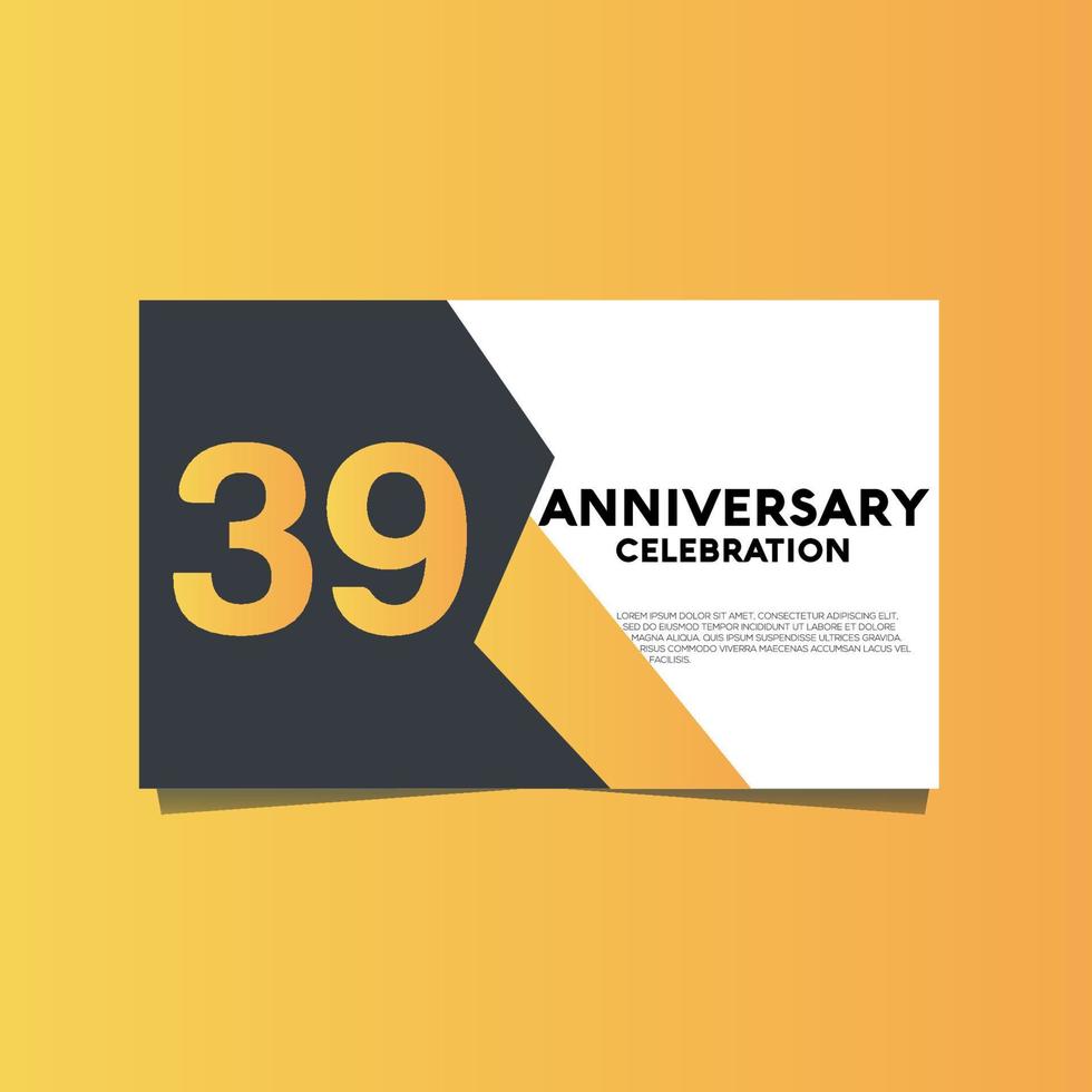 39 years anniversary celebration anniversary celebration template design with yellow color background vector