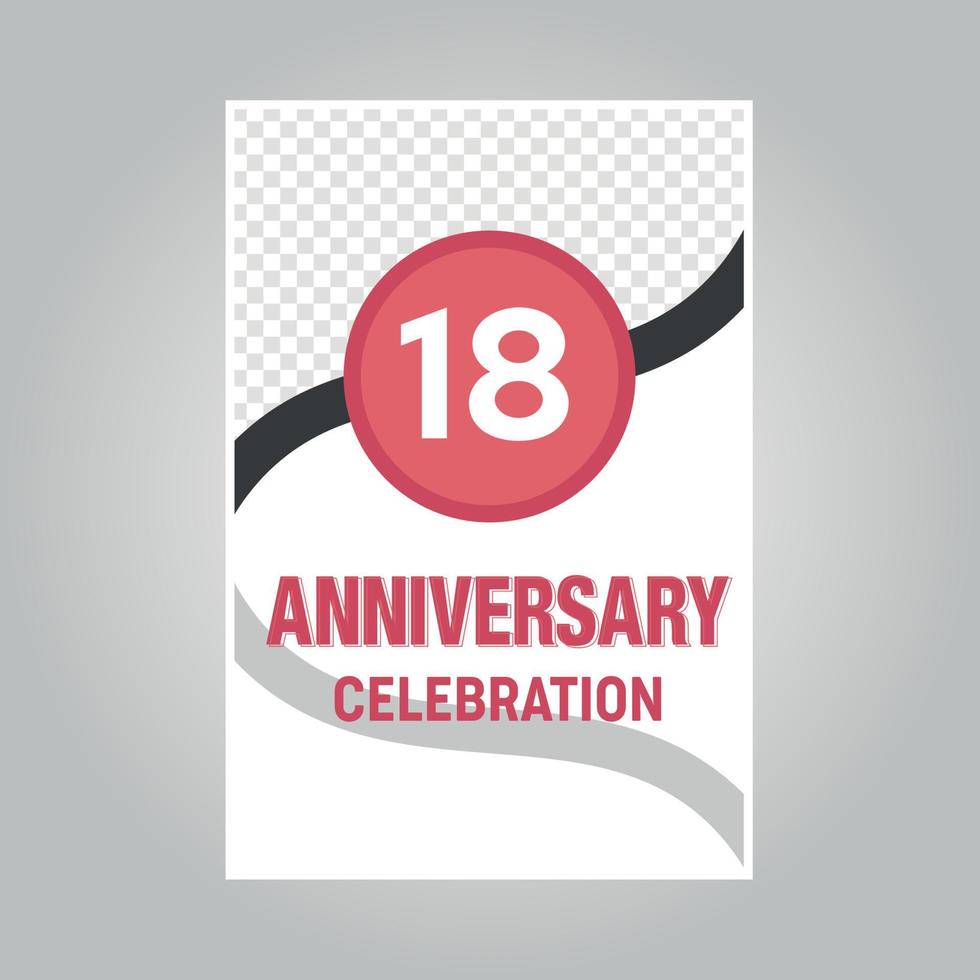 18 years anniversary vector invitation card Template of invitational for print on gray background