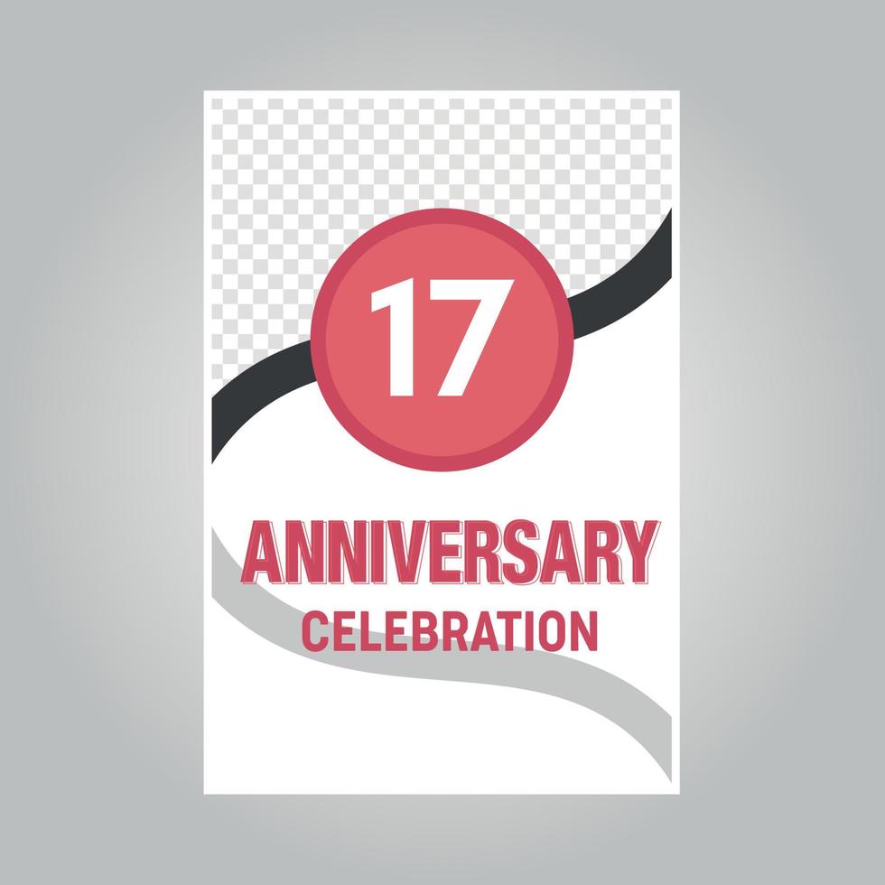 17 years anniversary vector invitation card Template of invitational for print on gray background