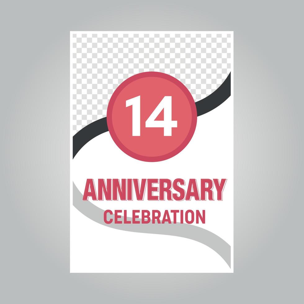 14 years anniversary vector invitation card Template of invitational for print on gray background