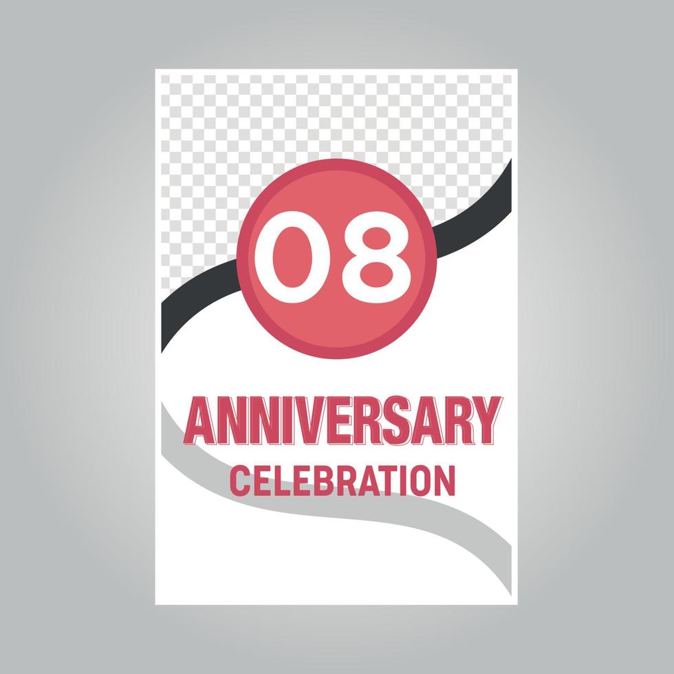 08 years anniversary vector invitation card Template of invitational for print on gray background