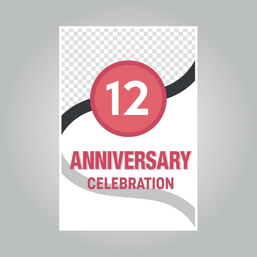 12 years anniversary vector invitation card Template of invitational for print on gray background