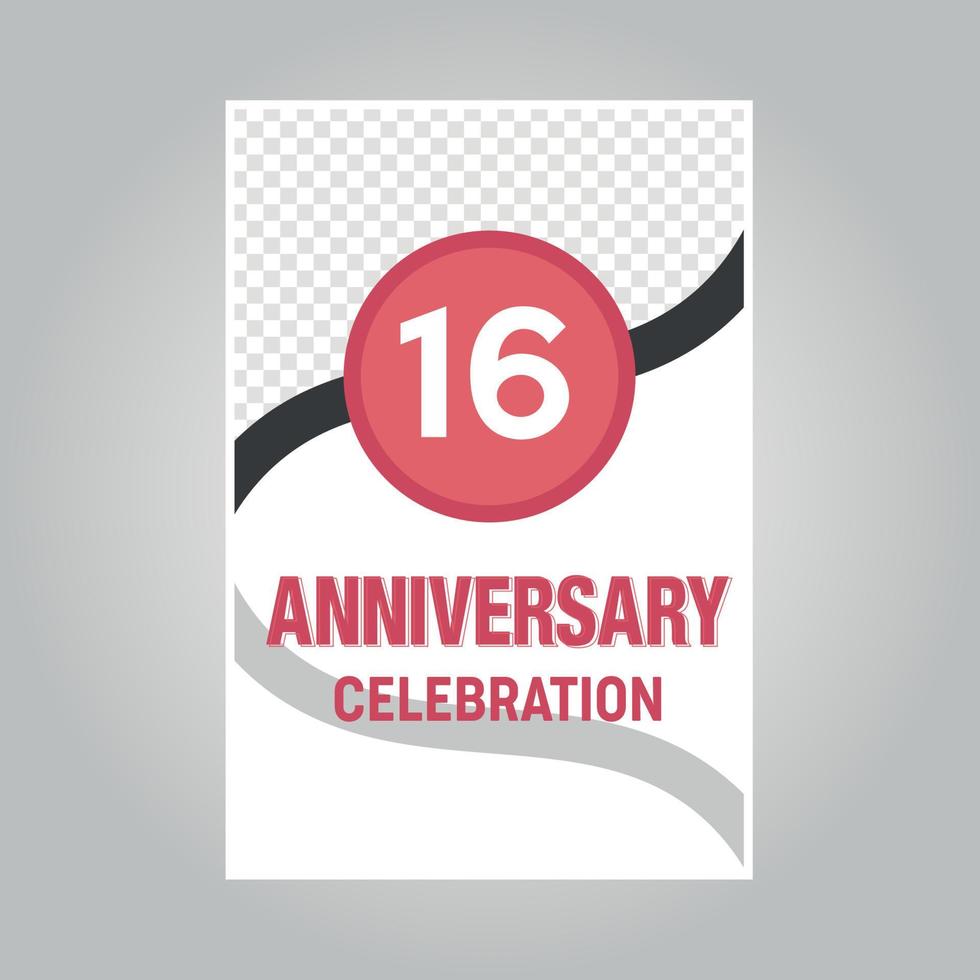 16 years anniversary vector invitation card Template of invitational for print on gray background