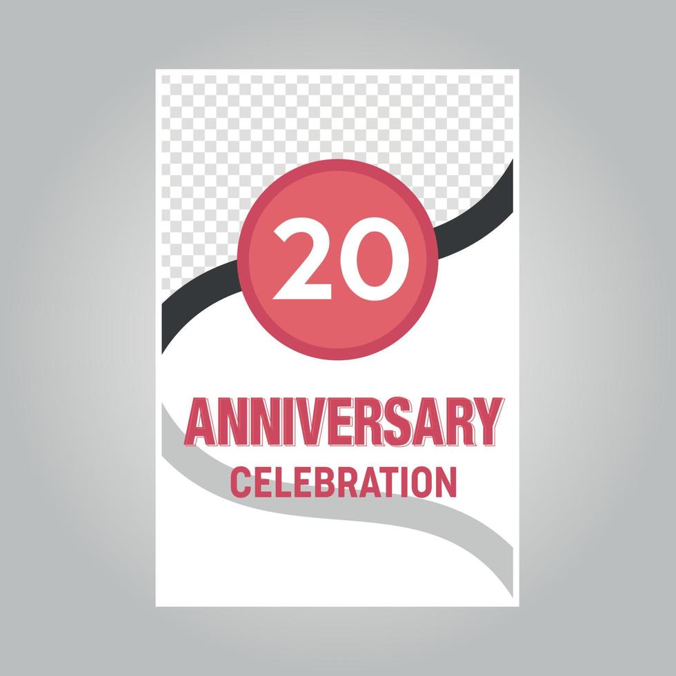 20 years anniversary vector invitation card Template of invitational for print on gray background