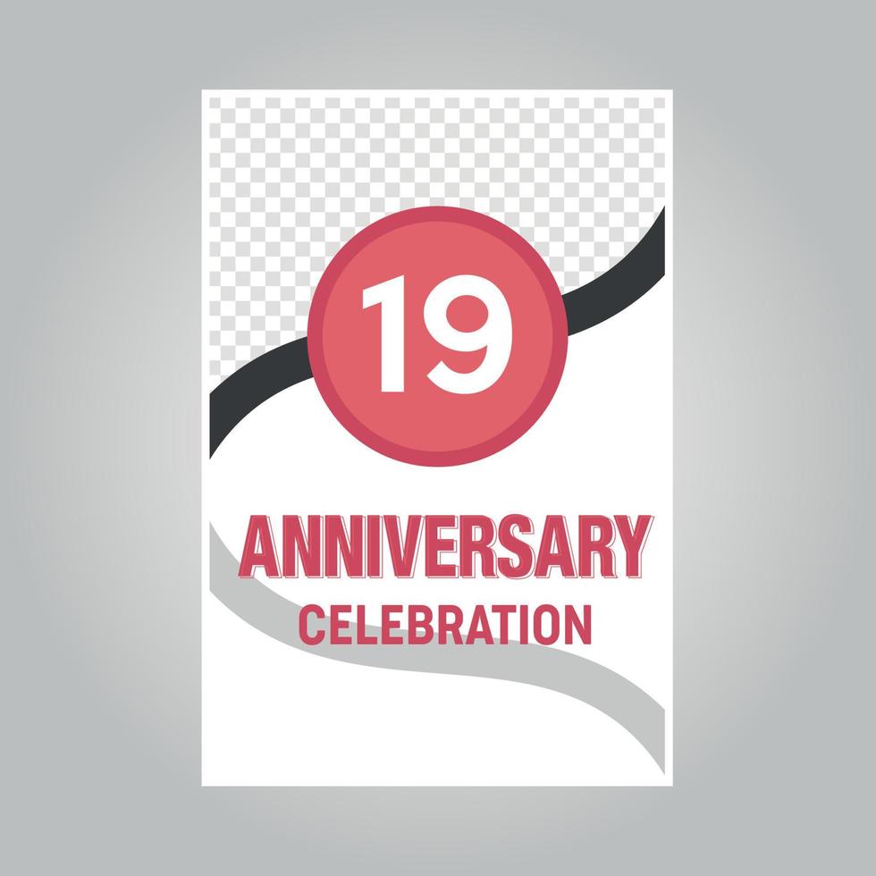 19 years anniversary vector invitation card Template of invitational for print on gray background