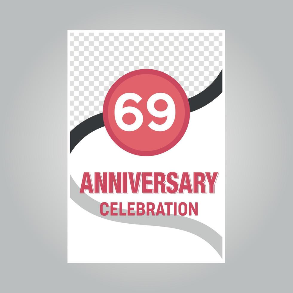 69 years anniversary vector invitation card Template of invitational for print on gray background