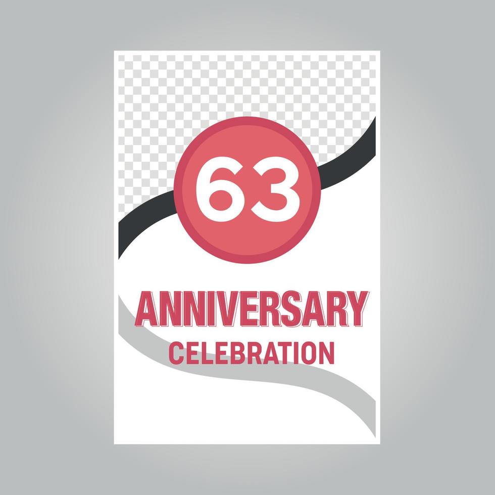 63 years anniversary vector invitation card Template of invitational for print on gray background