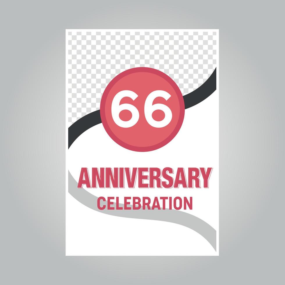 66 years anniversary vector invitation card Template of invitational for print on gray background