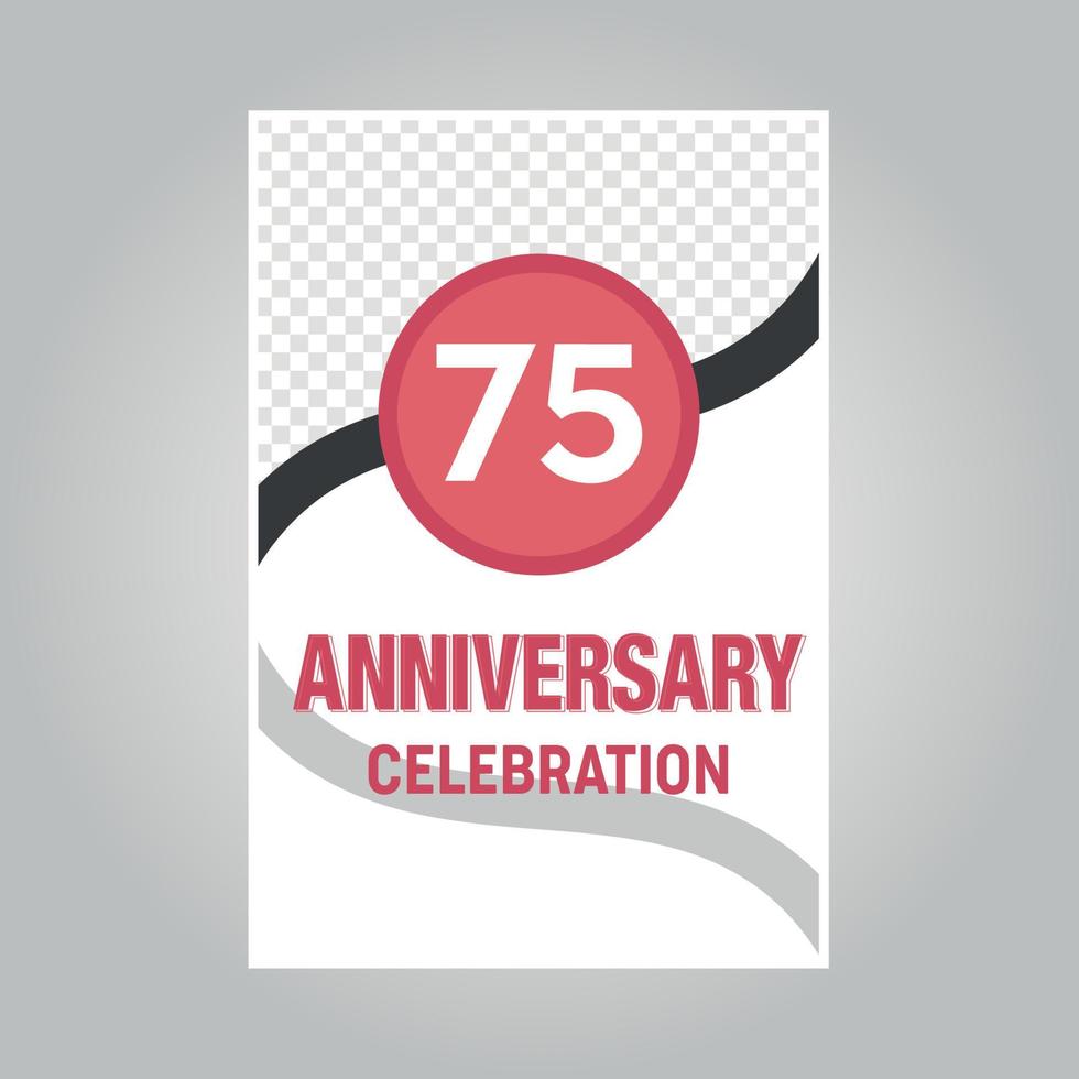 75 years anniversary vector invitation card Template of invitational for print on gray background