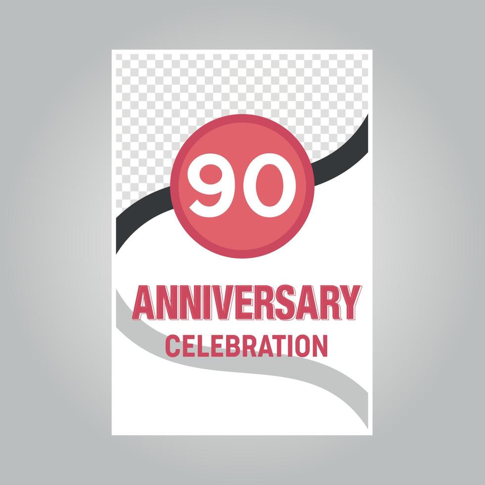 90 years anniversary vector invitation card Template of invitational for print on gray background
