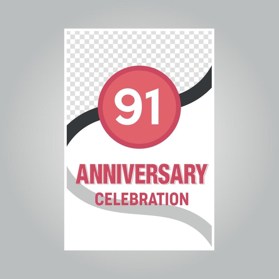 91 years anniversary vector invitation card Template of invitational for print on gray background