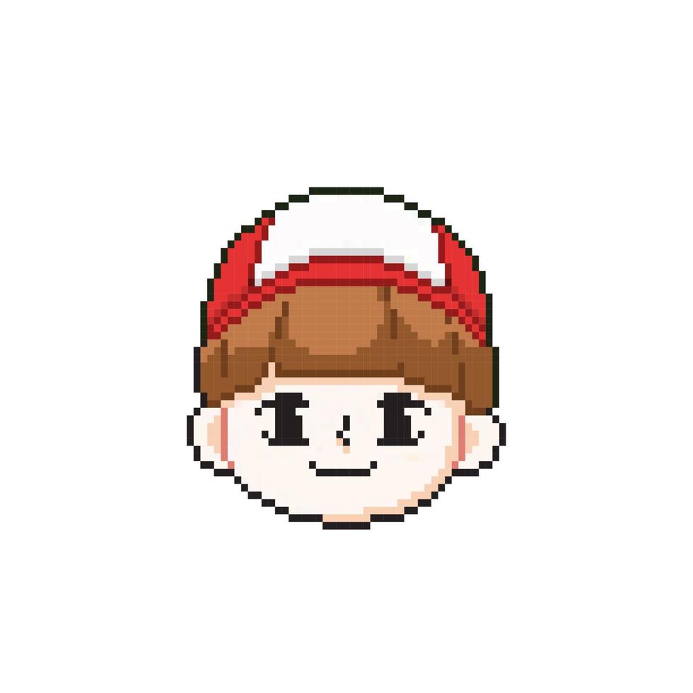 cute boy face wearing red hat in pixel art style vector