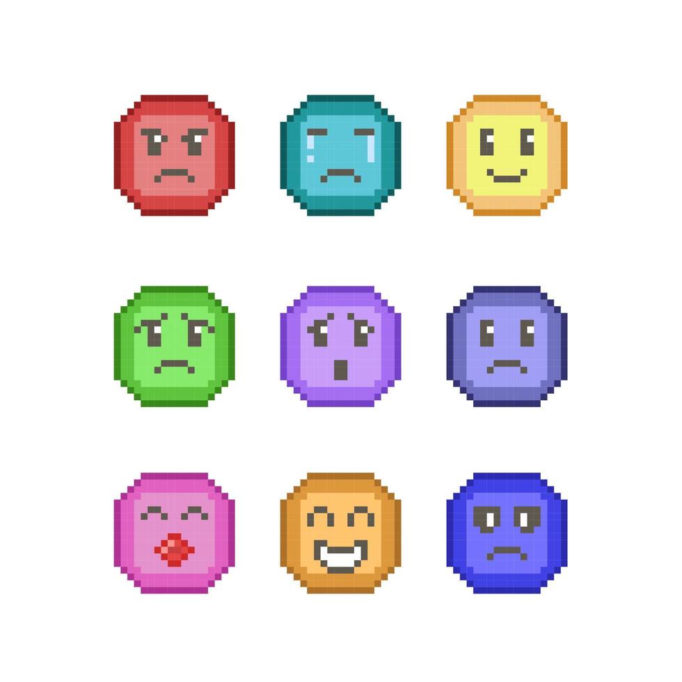 circle color with emotion collection set in pixel art style vector