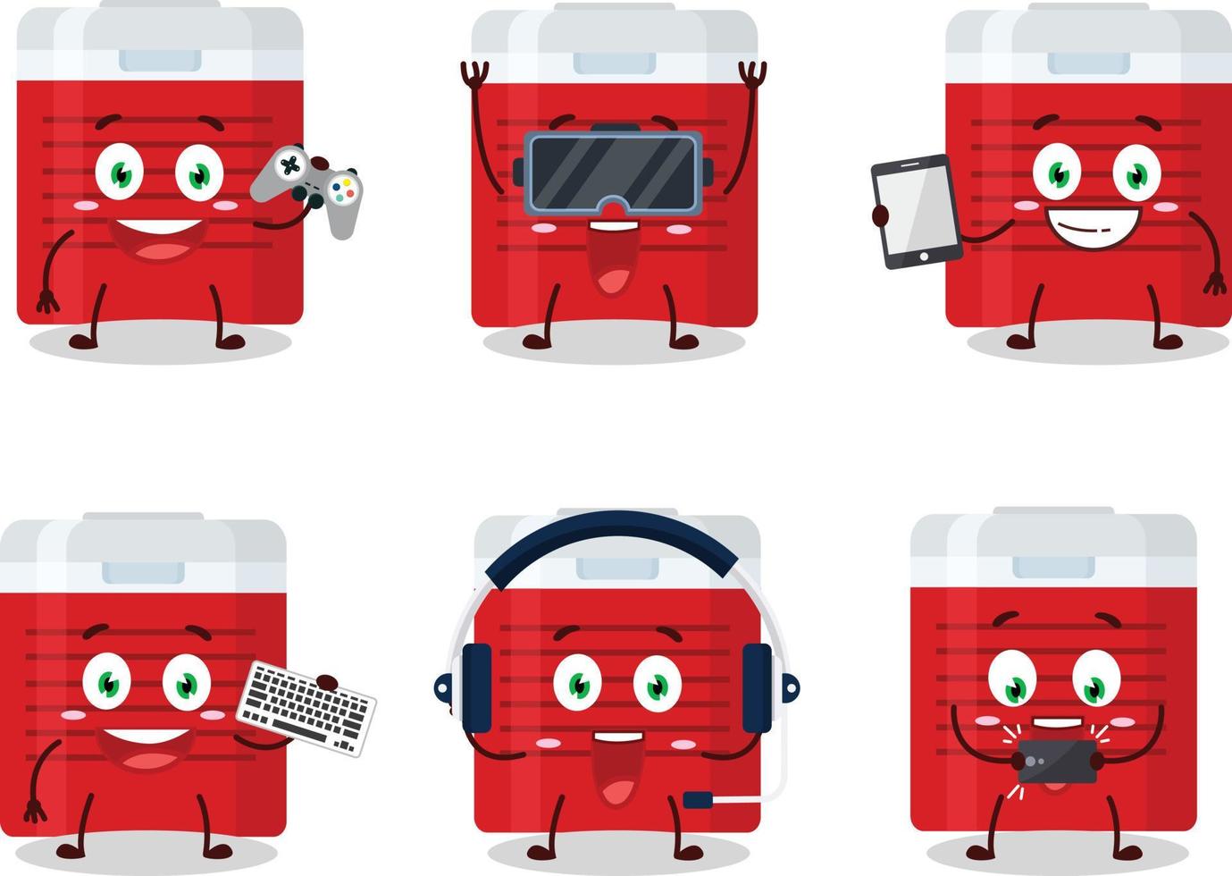 Ice cooler cartoon character are playing games with various cute emoticons vector