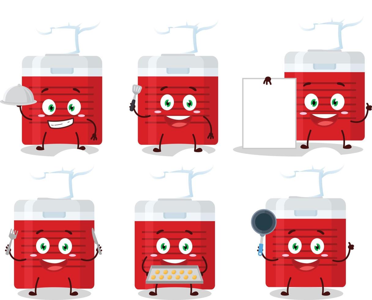 dibujos animados personaje de hielo enfriador con varios cocinero emoticones vector