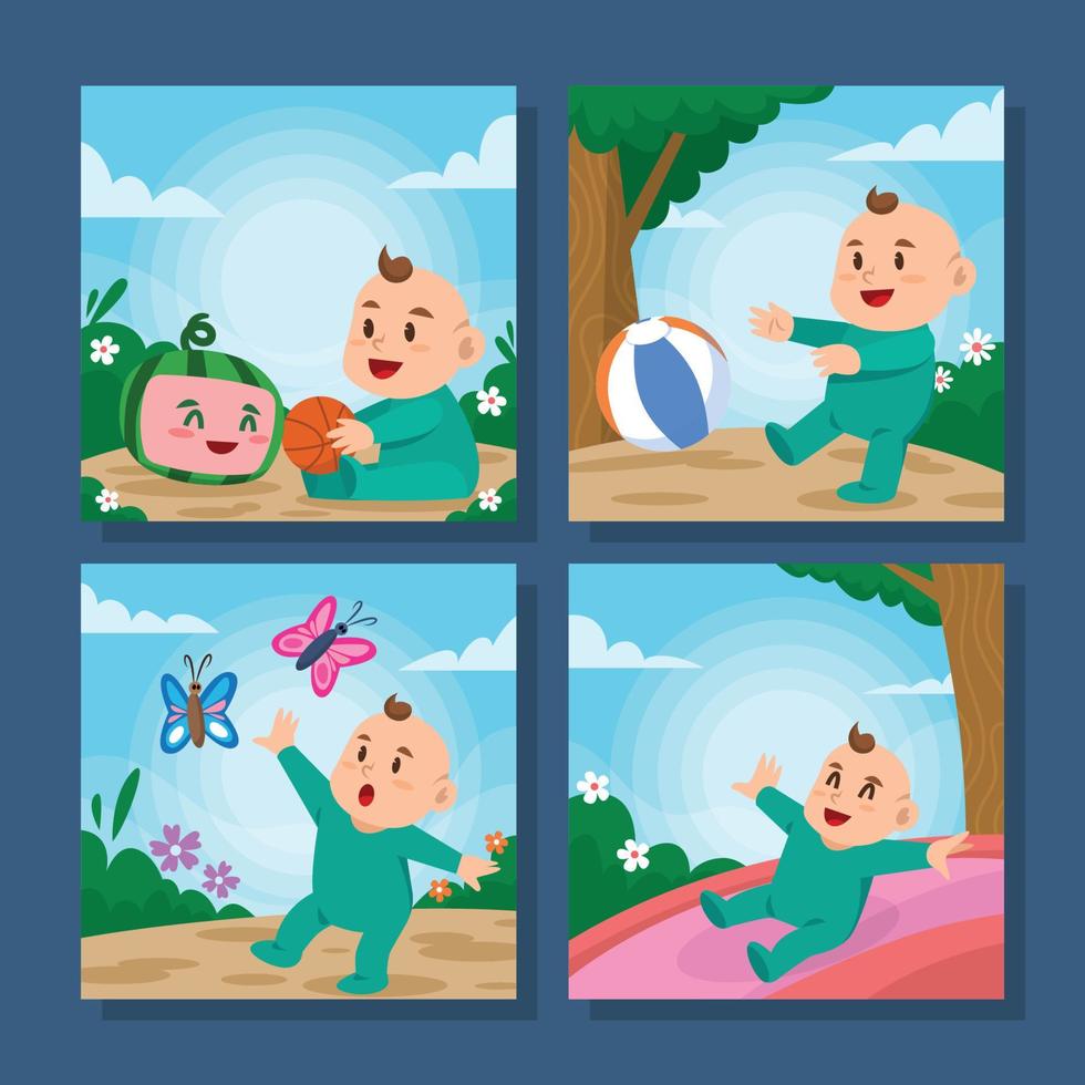 A Baby Playing in The Park Social Media Post vector