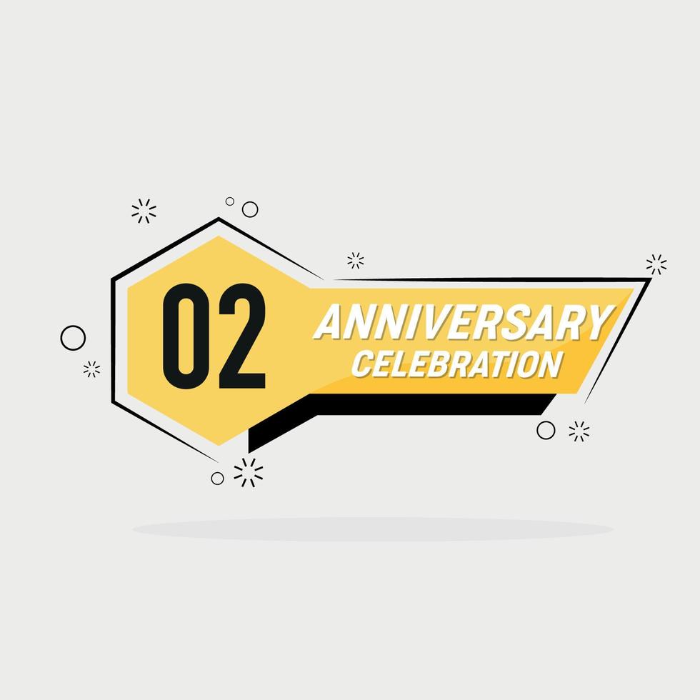 02 years anniversary logo vector design with yellow geometric shape with gray background