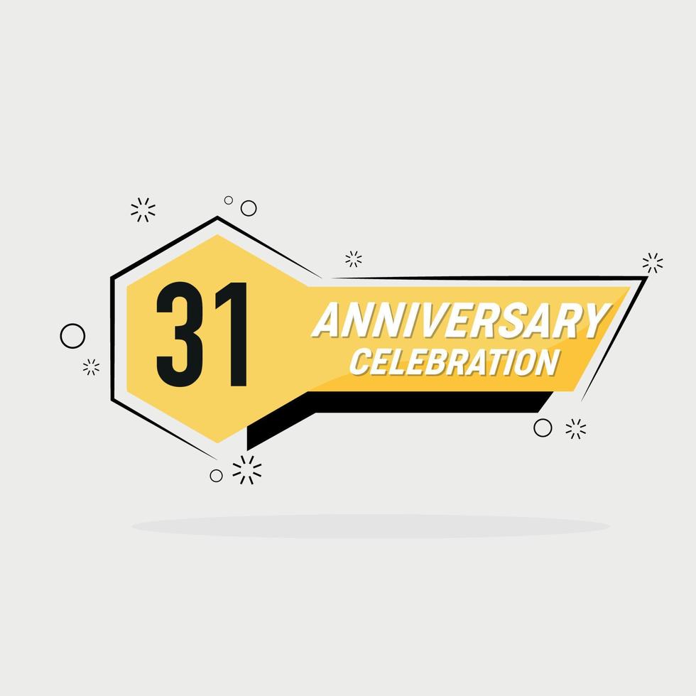 31 years anniversary logo vector design with yellow geometric shape with gray background