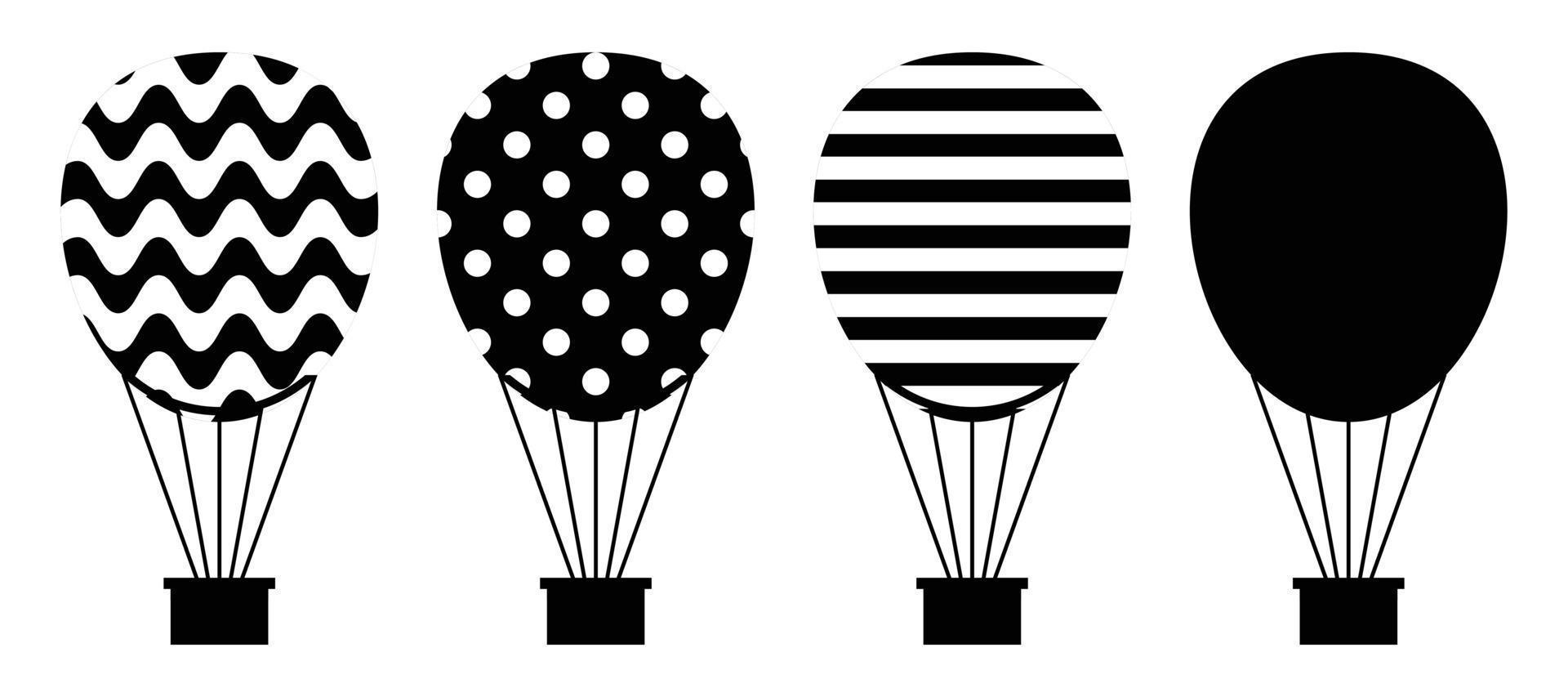 hot air balloon icon set, silhouette design on white background. vector illustration