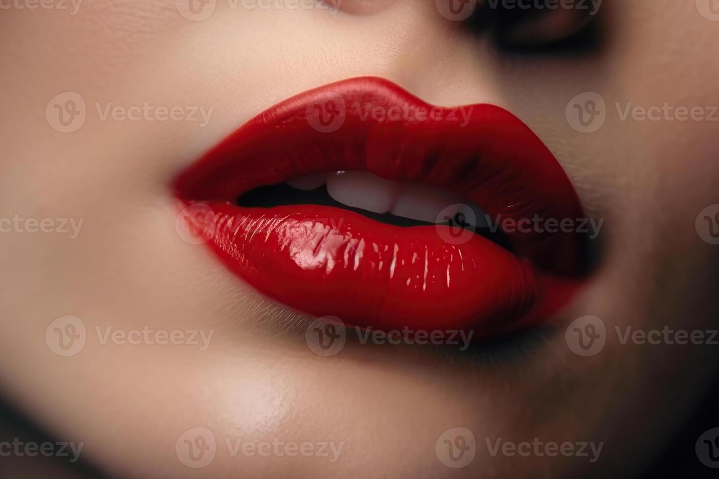 Beautiful woman lips with red lipstick photo