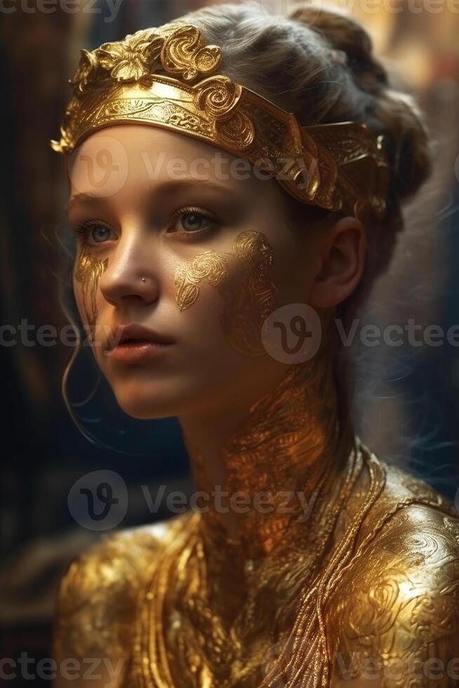 Young beautiful woman with golden makeup photo