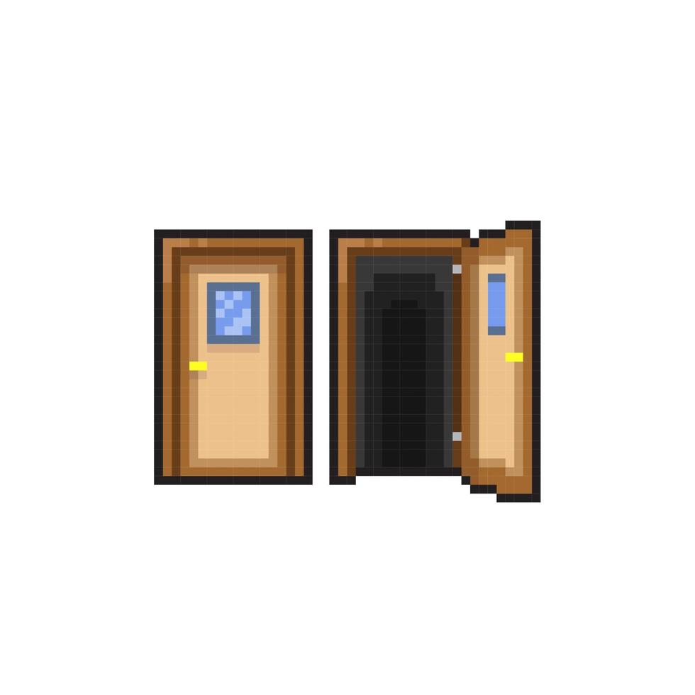 close and open door in pixel art style vector