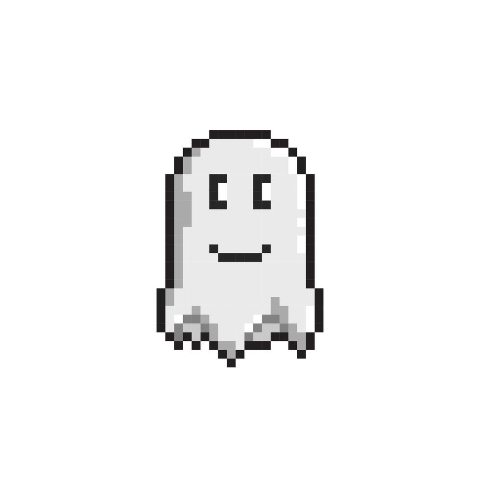 ghost with smile face in pixel art style vector