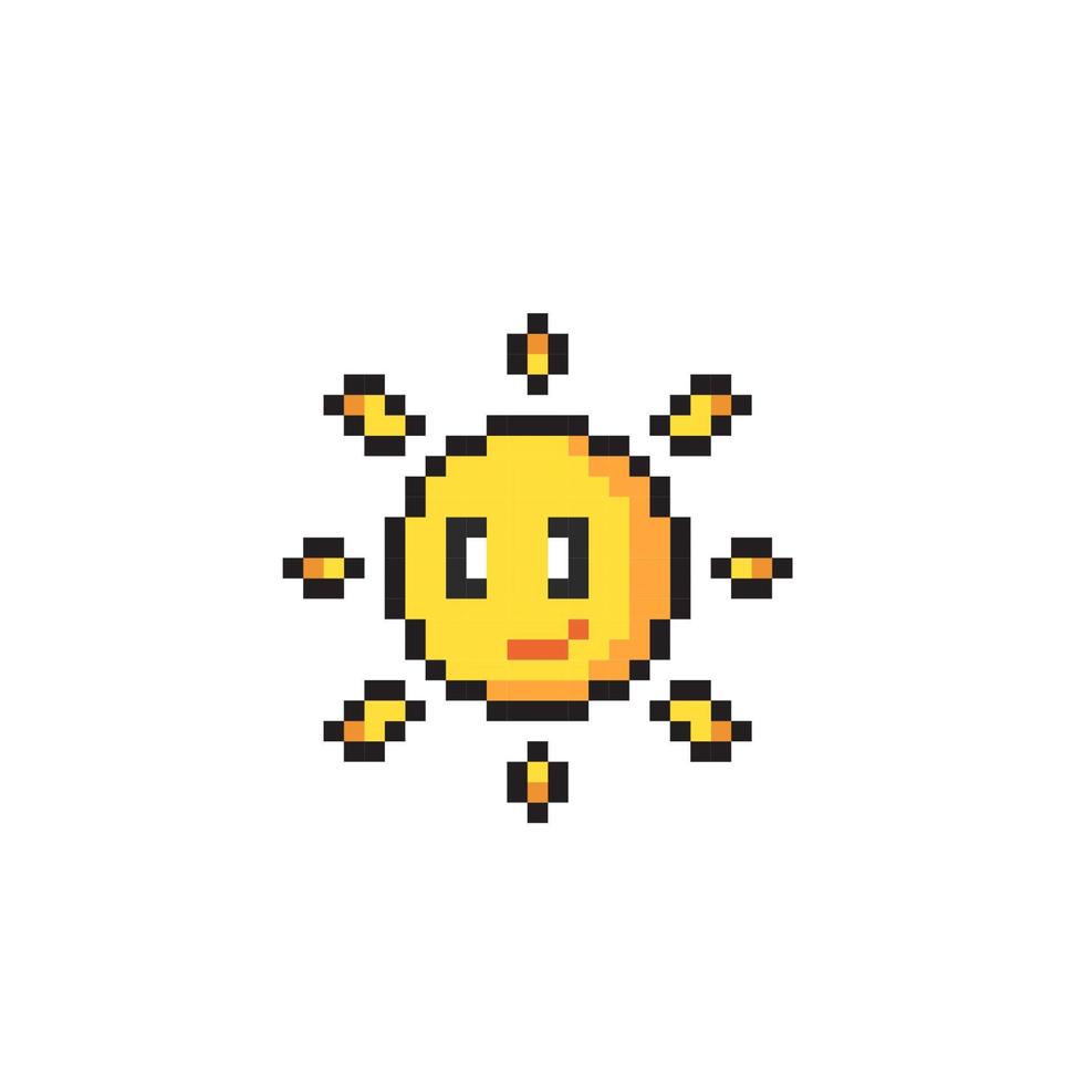 cute sun with smile face in pixel art style vector