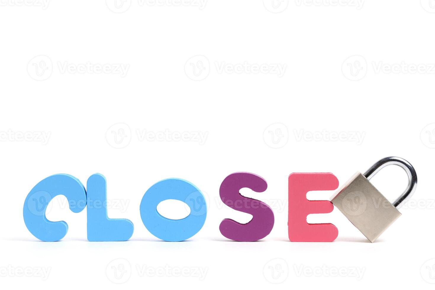 Word close is made in multicolored letters white background and closed