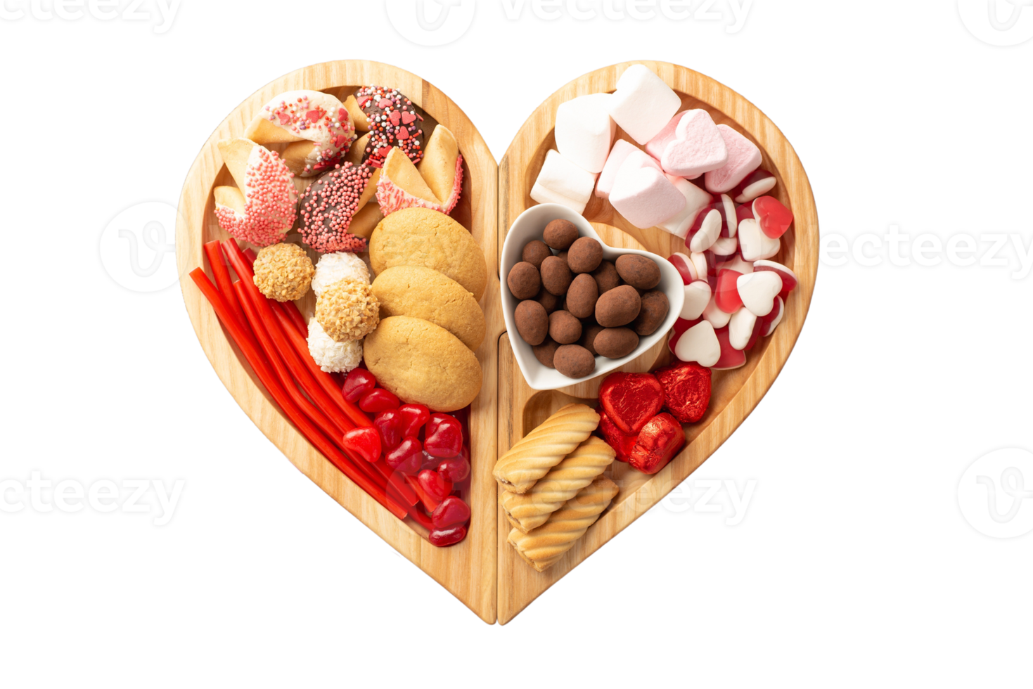 Beige heart table with cheesse and food isolated on a transparent background png