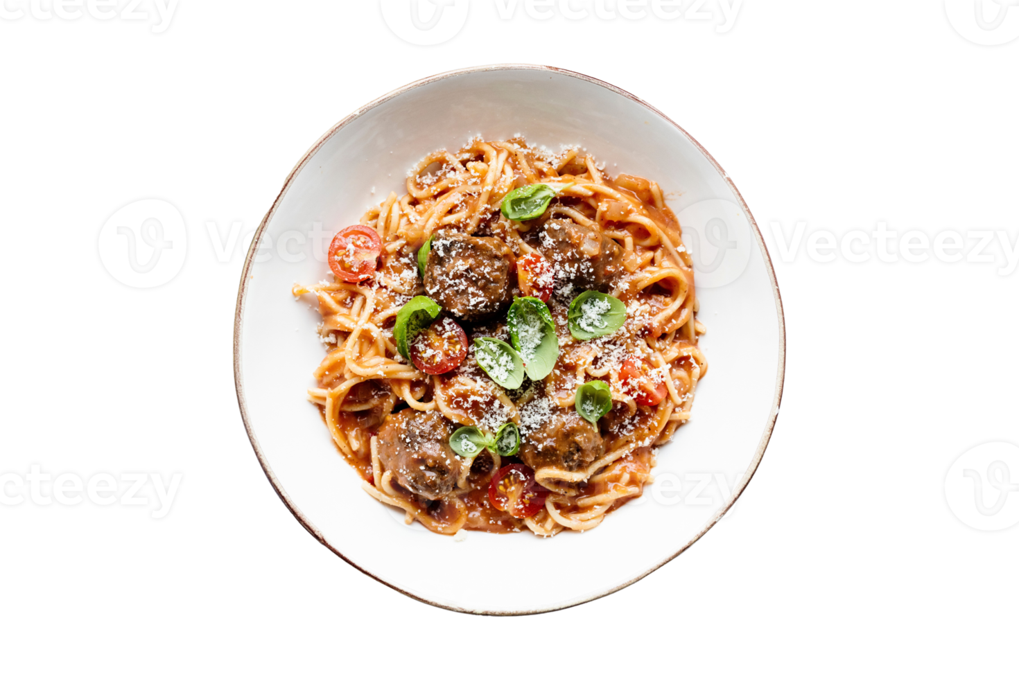 Plate of spaguetti meal isolated on a transparent background png