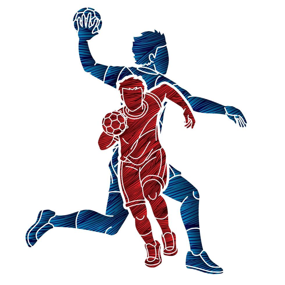 grupo de balonmano deporte masculino jugadores vector