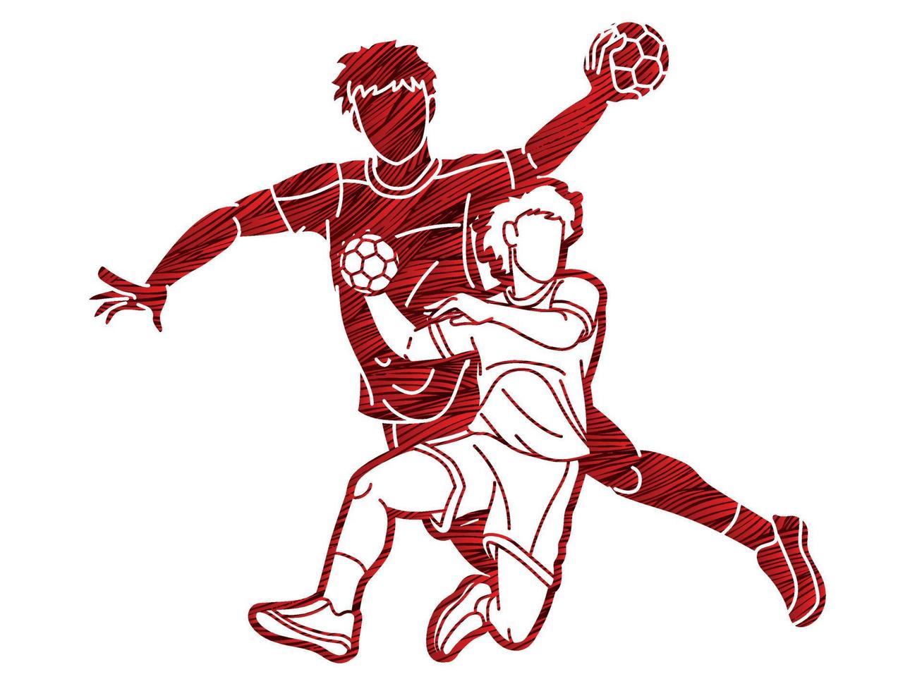 Group of Handball Sport Male Players Team Mix Action Cartoon Graphic Vector