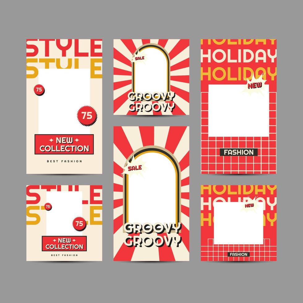 Retro style for fashion sale social media post and story templates vector