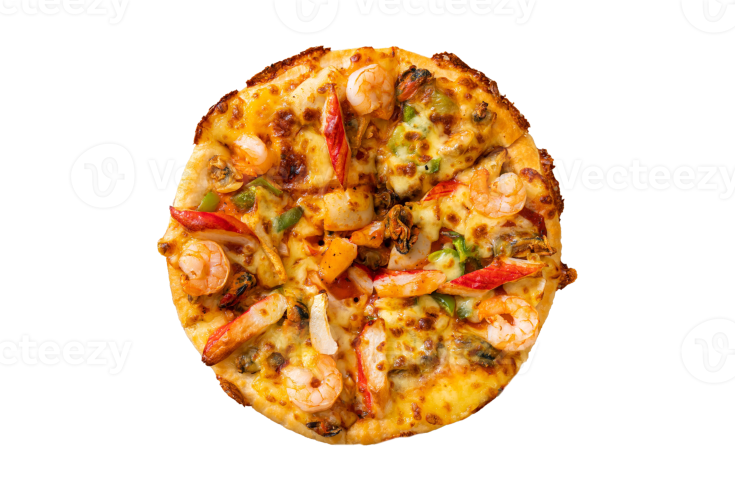 Pizza with shrimp isolated on a transparent background png