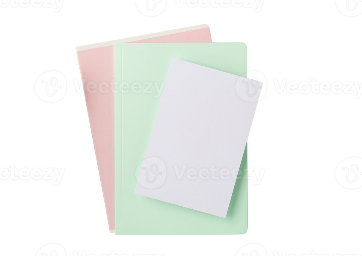 White, green and pink notebooks isolated on a transparent background png