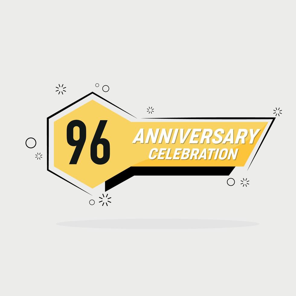 96th years anniversary logo vector design with yellow geometric shape with gray background