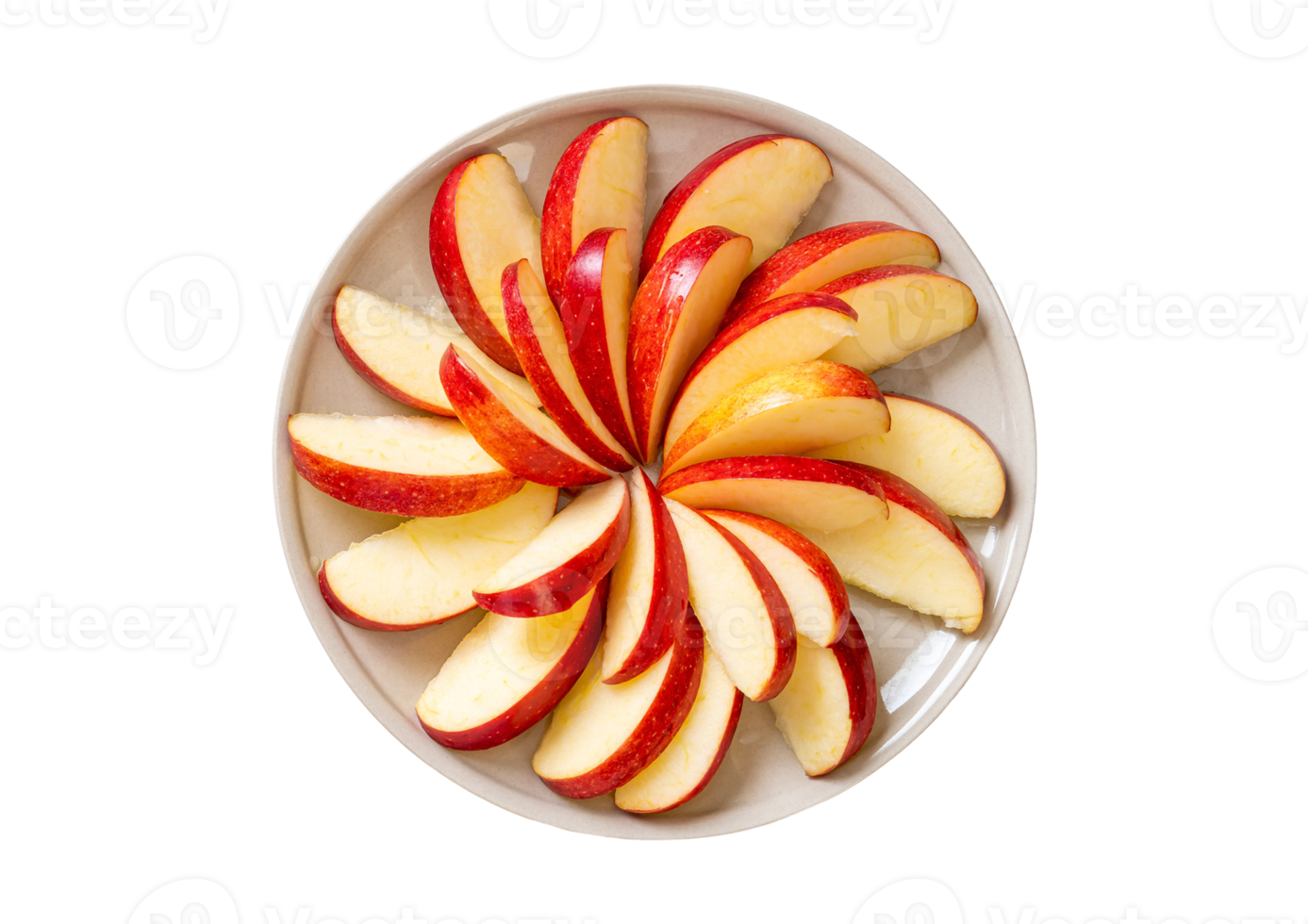White plate with slices of red apple fruit isolated on a transparent background png