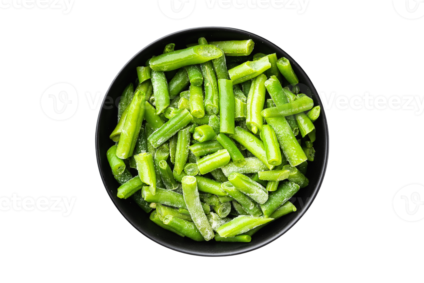 Black bowl with beans isolated on a transparent background png