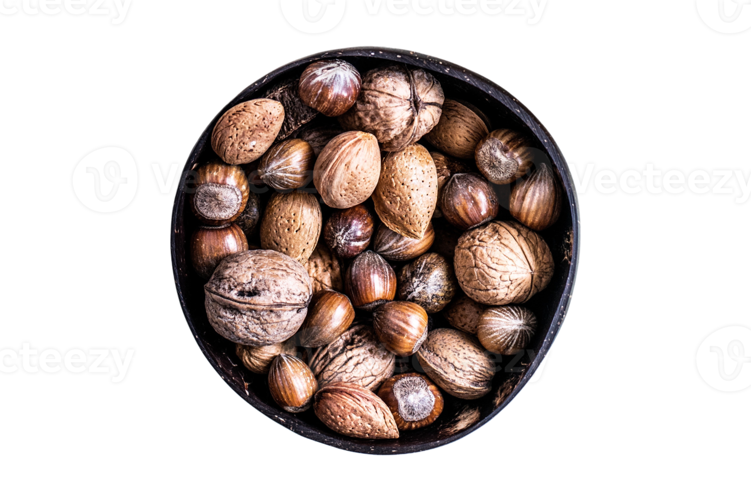 Black bowl with seeds isolated on a transparent background png