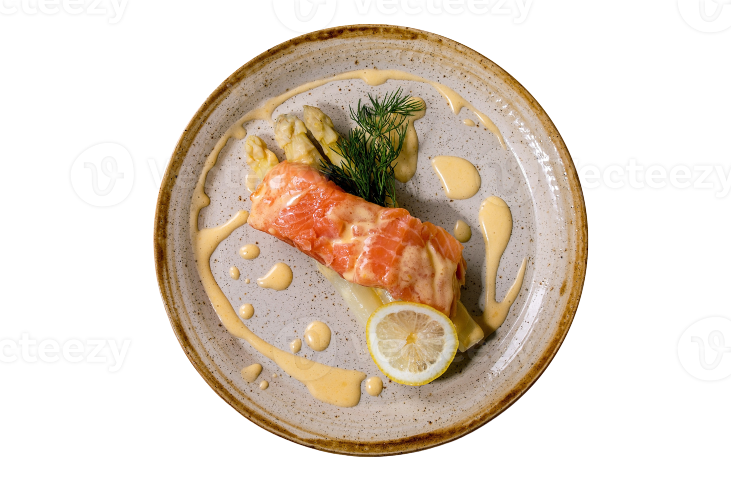Gray plate with salmon isolated on a transparent background png