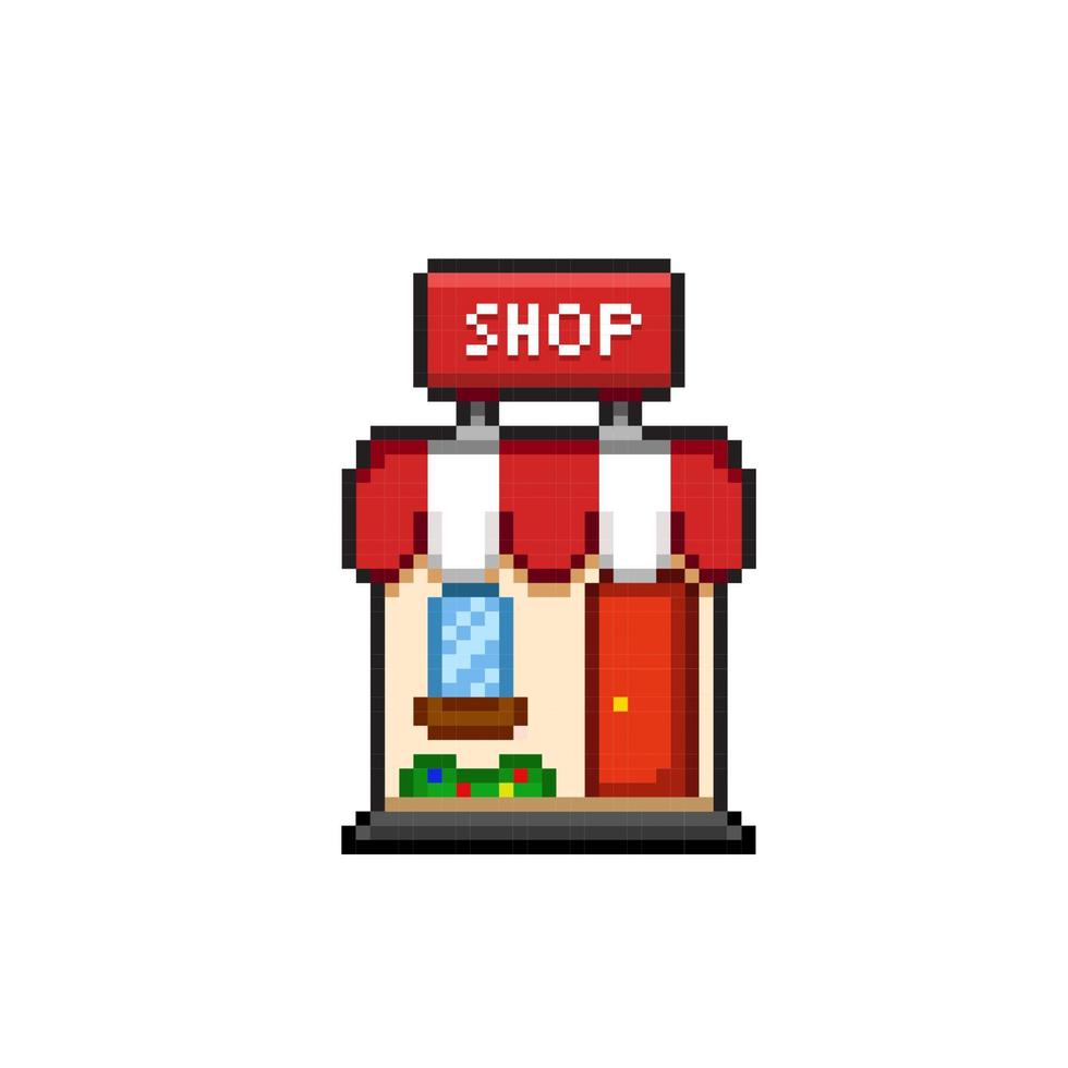shop building in pixel art style vector