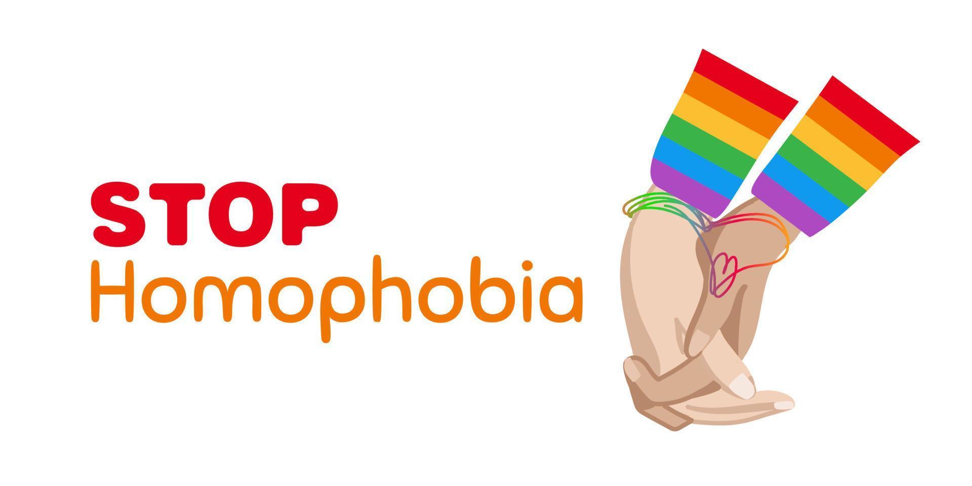 Rainbow stop sign with a hands and text Stop Homophobia for the International Day Against Homophobia. Without background, isolated, clip art. vector