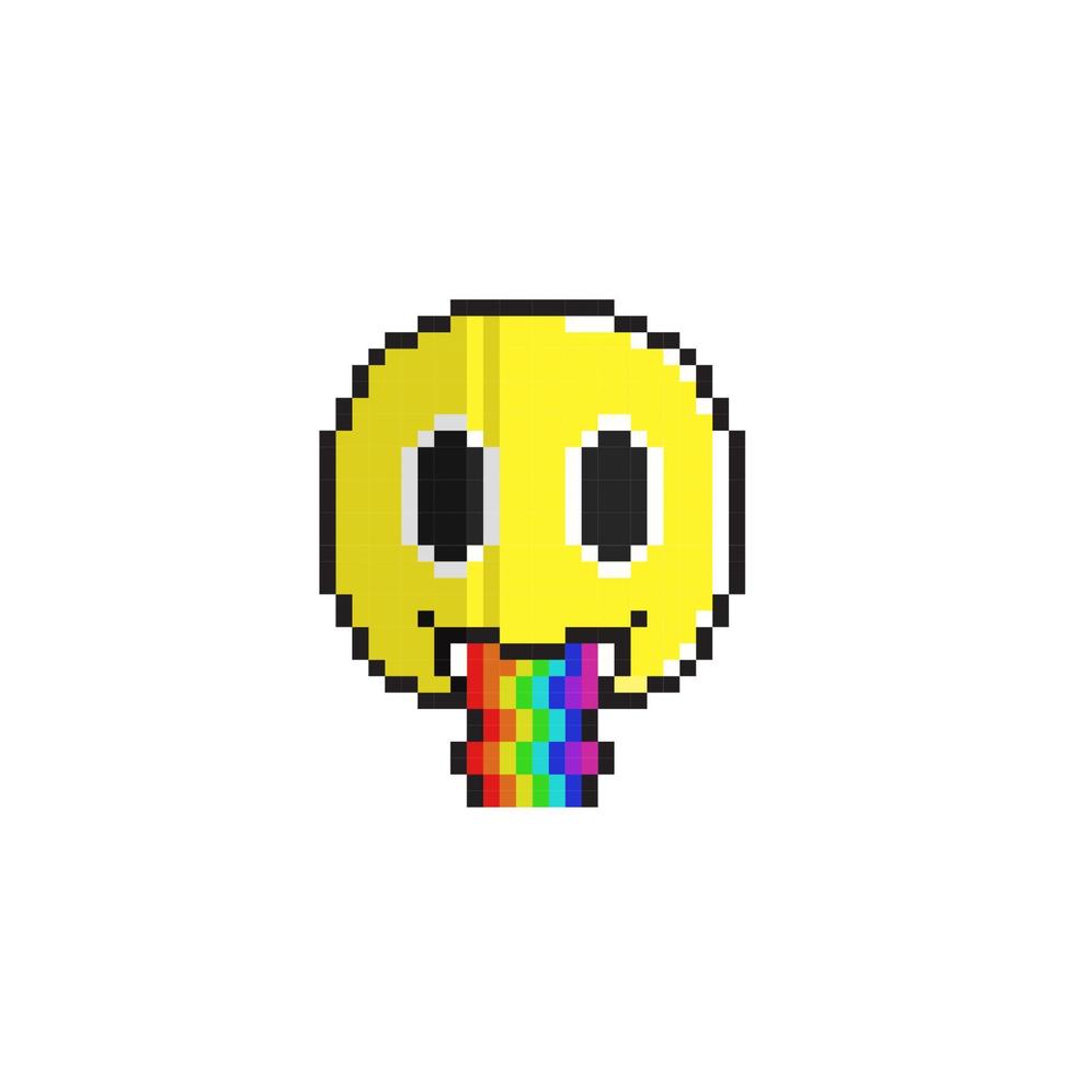 yellow circle head with rainbow vomit in pixel art style vector