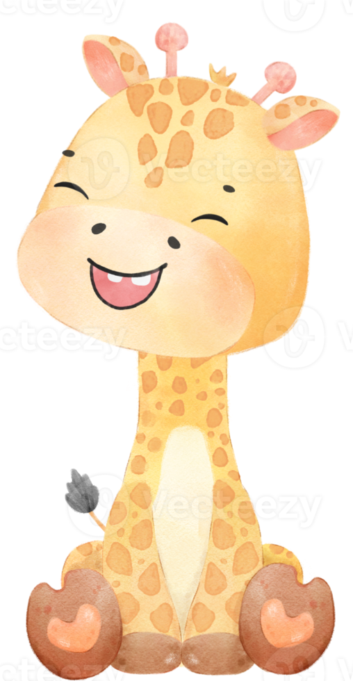 watercolour cute happy baby giraffe animal cartoon hand drawn png