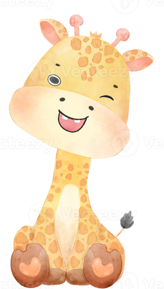 watercolour cute happy baby giraffe animal cartoon hand drawn png