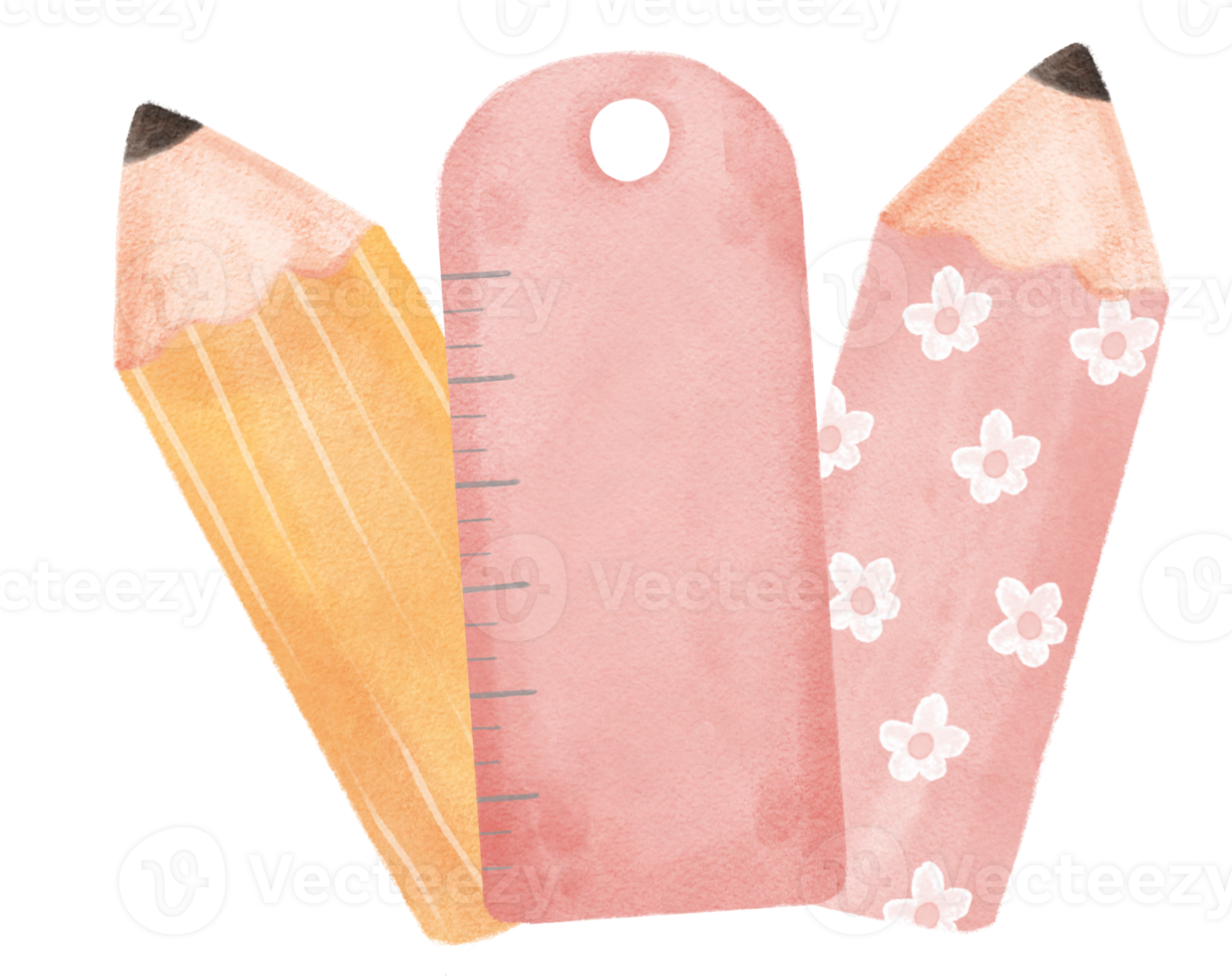 cute watercolour sweet pastel school pencils and ruler cartoon illustration painting png