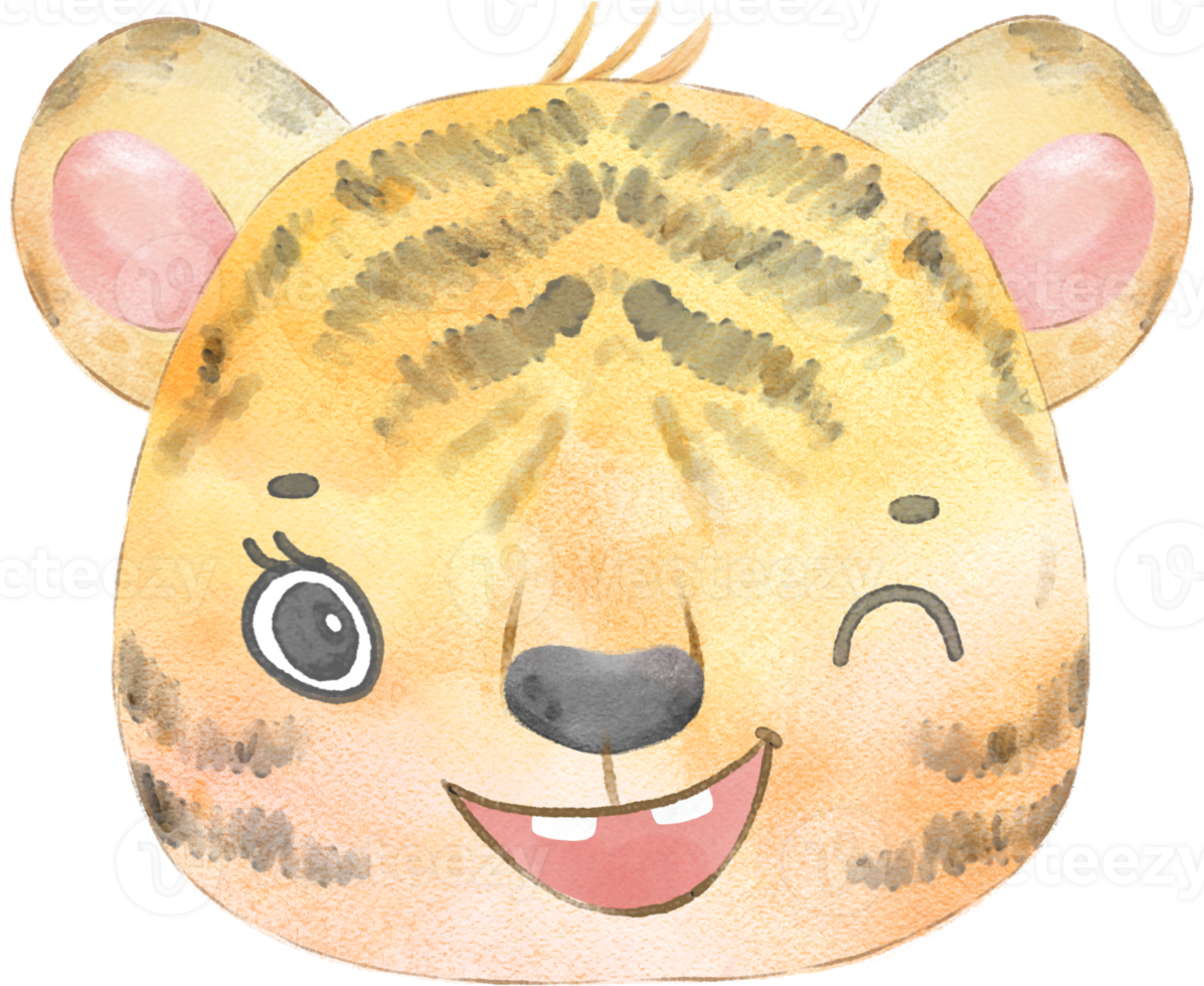 cute happy adorable baby tiger face watercolour animals wildlife cartoon painting png