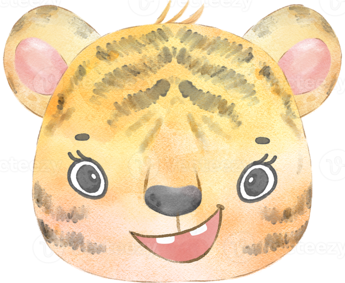 cute happy adorable baby tiger face watercolour animals wildlife cartoon painting png