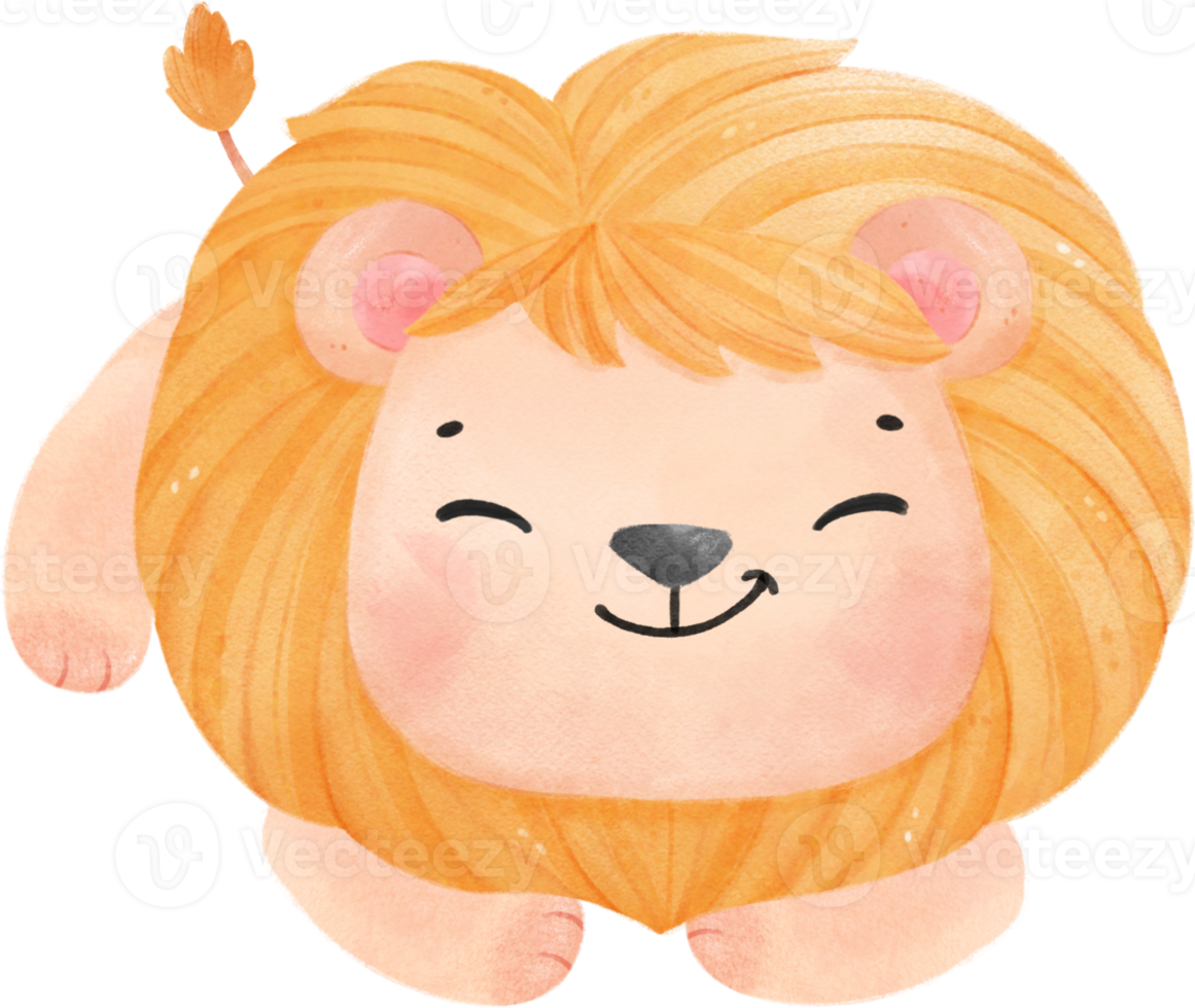 cute happy baby lion kid playful innocence animal cartoon watercolour illustration png
